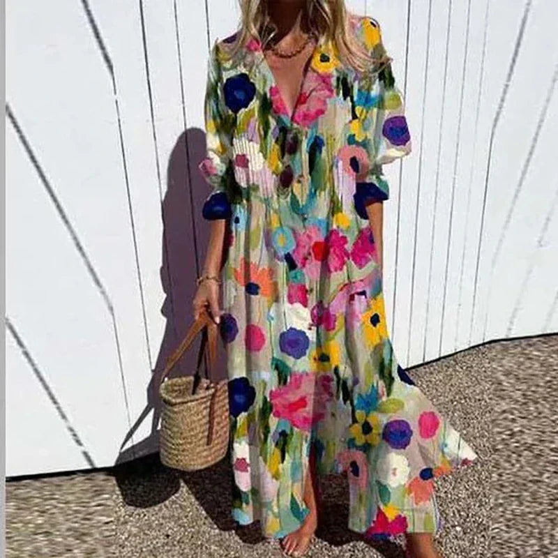 Aisling | Boho V Neck Maxi Dress