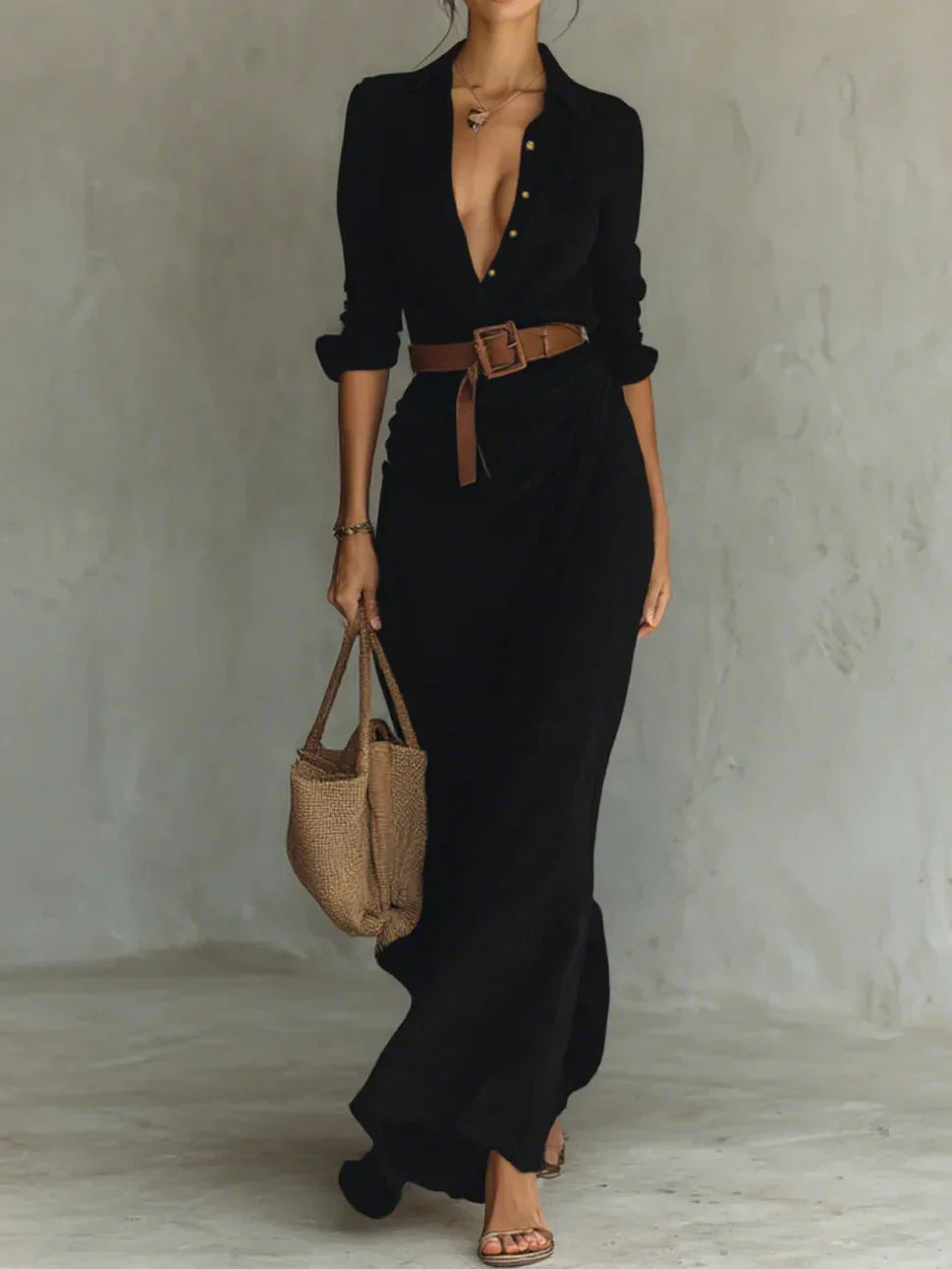 Branna | Belted Maxi Shirt Dress