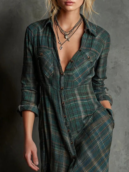 Cailín | Chic Green Plaid Dress